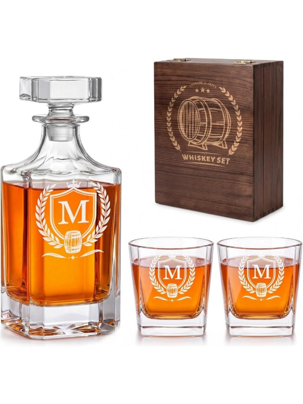Whiskey Decanter Set with 2 Glasses - Perfect Birthday Gift for Men, 25oz